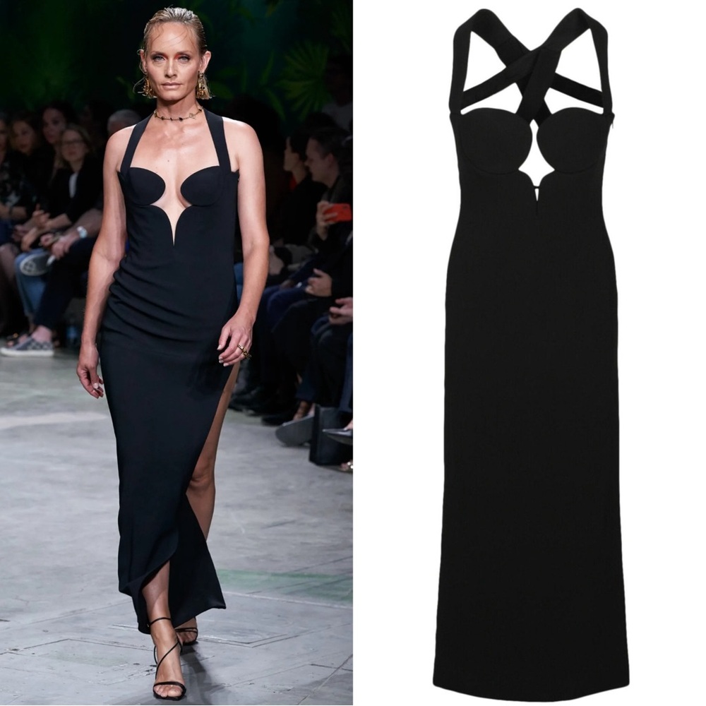 Versace Runway Sleeveless Bustier Criss Cross Strap Evening Gown 8 NWT Black - Picture 1 of 16